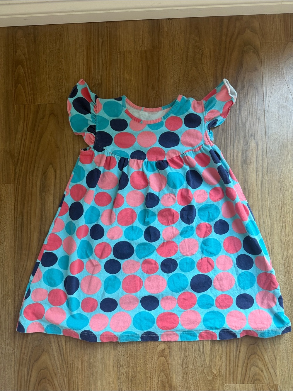 Kelly's Kids Peach, Teal & Navy Polka Dot Flutter-Sleeve Tunic